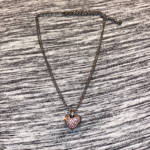 Reversible Silver-Tone Light-Pink Puff Heart Pendant Double Chain Necklace - Picture 6 of 12